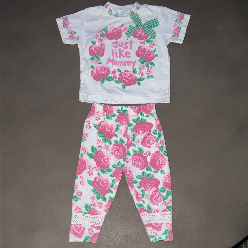 Vintage 80s/90s Matching Set - Just Like Mommy! Lace, Florals, And Bow